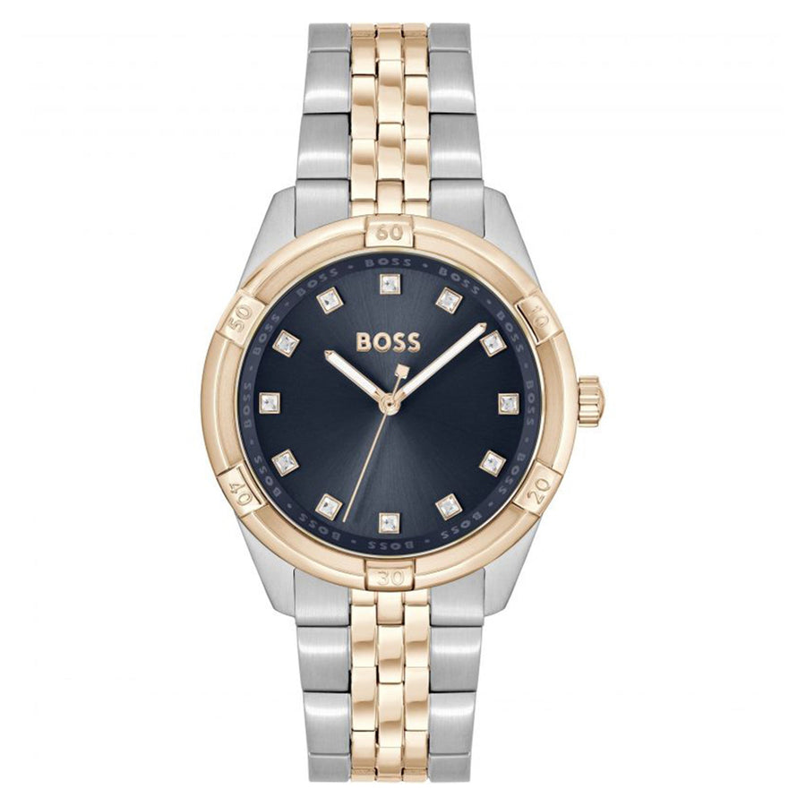 Hugo Boss Rhea Stainless Steel & Ionic Plated Carnation Gold Steel Blue Dial Basic Slim Women's Watch - 1502709