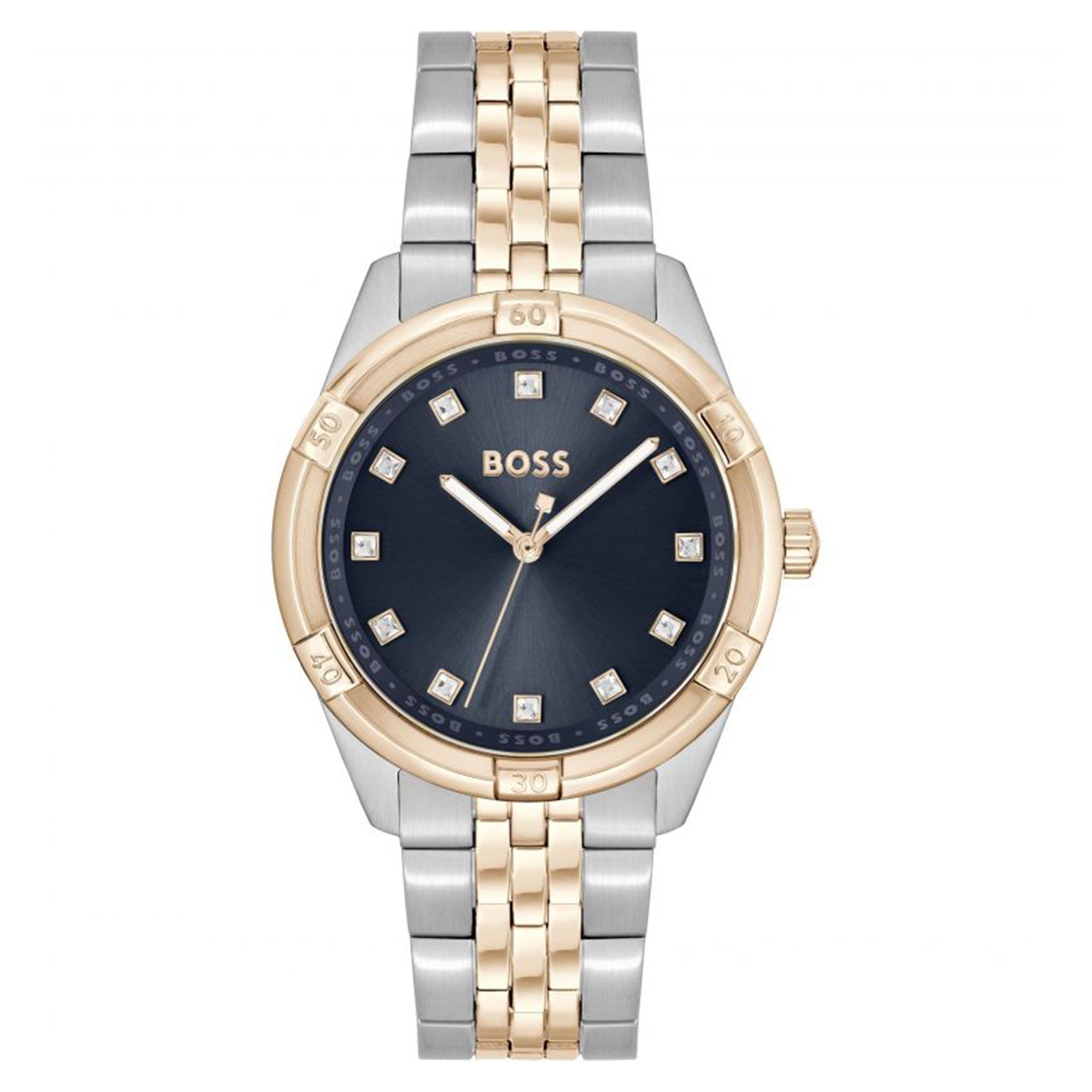 Hugo Boss Rhea Stainless Steel & Ionic Plated Carnation Gold Steel Blue Dial Basic Slim Women's Watch - 1502709