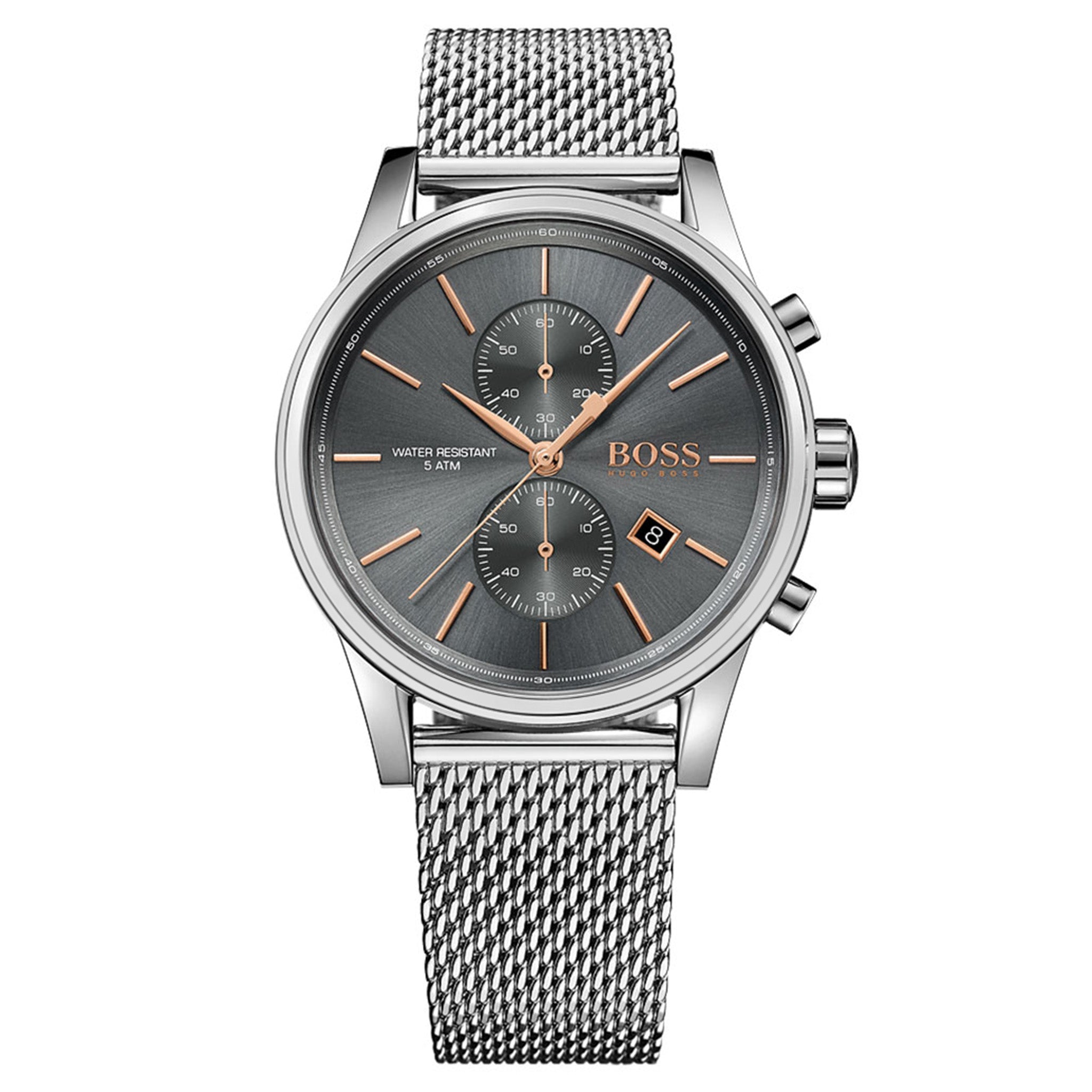 Hugo Boss Silver Steel Mesh Grey Dial Chronograph Men's Watch - 1513440