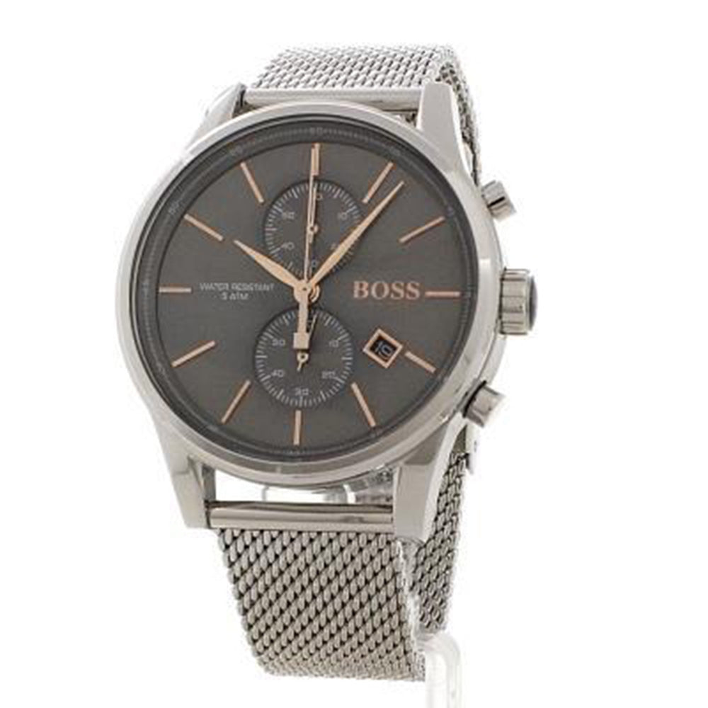 Hugo Boss Silver Steel Mesh Grey Dial Chronograph Men's Watch - 1513440