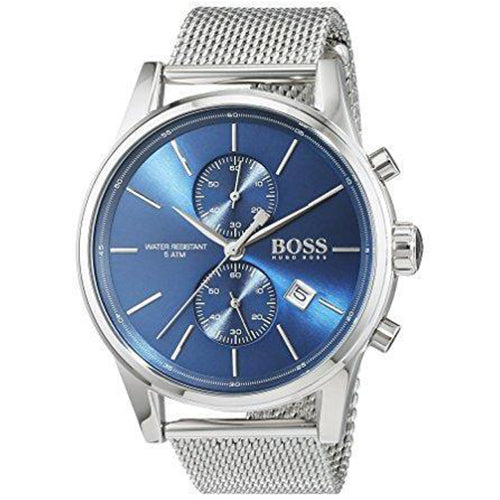 Hugo Boss Silver Steel Mesh Blue Dial Chronograph Men's Watch - 1513441