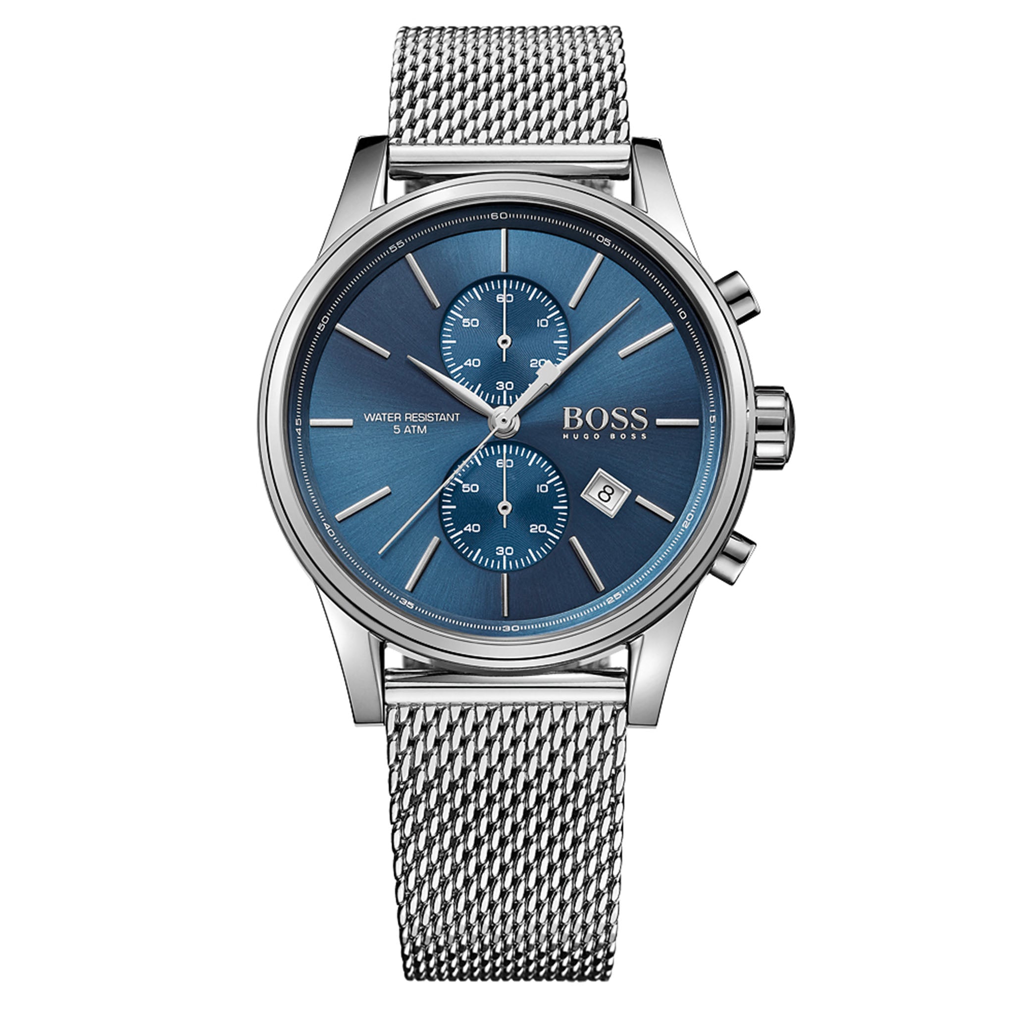 Hugo Boss Silver Steel Mesh Blue Dial Chronograph Men's Watch - 1513441