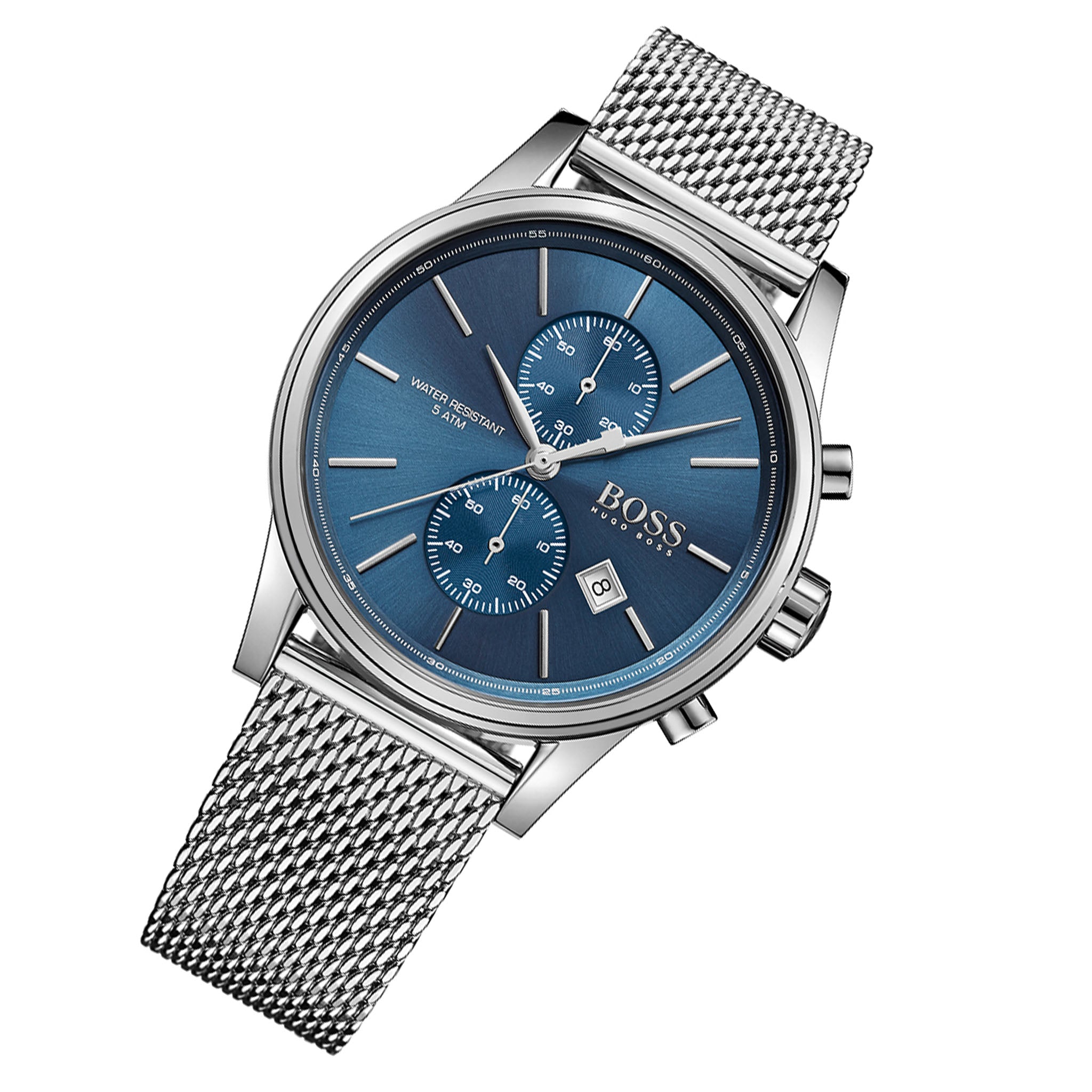 Hugo Boss Silver Steel Mesh Blue Dial Chronograph Men's Watch - 1513441