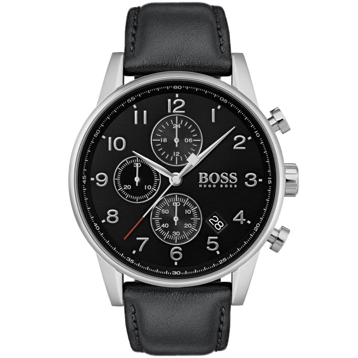 Boss Navigator Black Leather Chronograph Men's Watch - 1513678