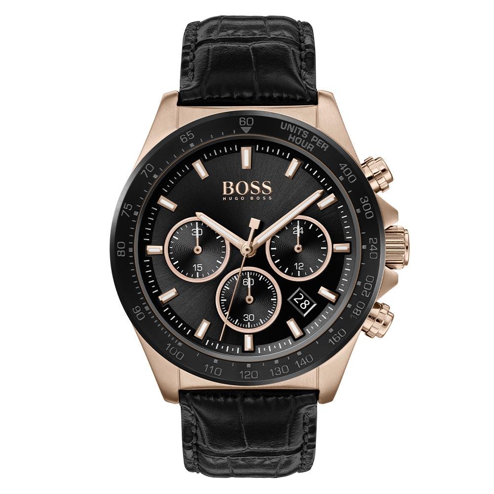 Hugo Boss Hero Black Leather Men's Chrono Watch - 1513753