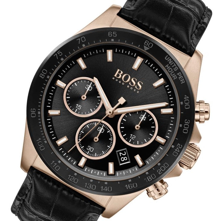 Hugo Boss Hero Black Leather Men's Chrono Watch - 1513753