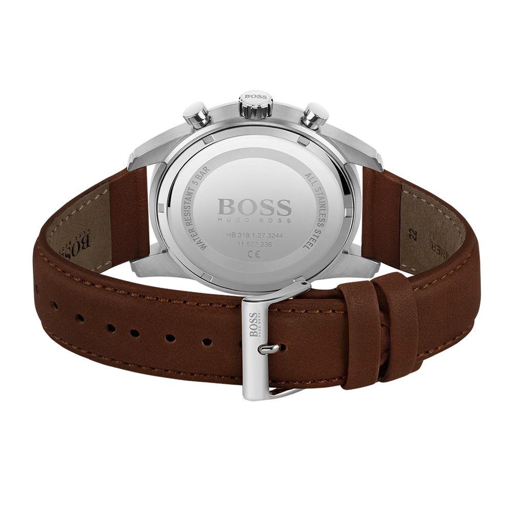 Hugo Boss Brown Leather Grey Dial Chronograph Men's Watch - 1513787