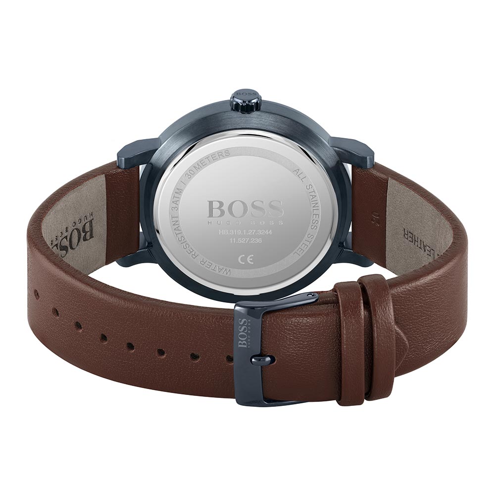 Hugo Boss Brown Leather Dark Blue Dial Men's Watch - 1513791