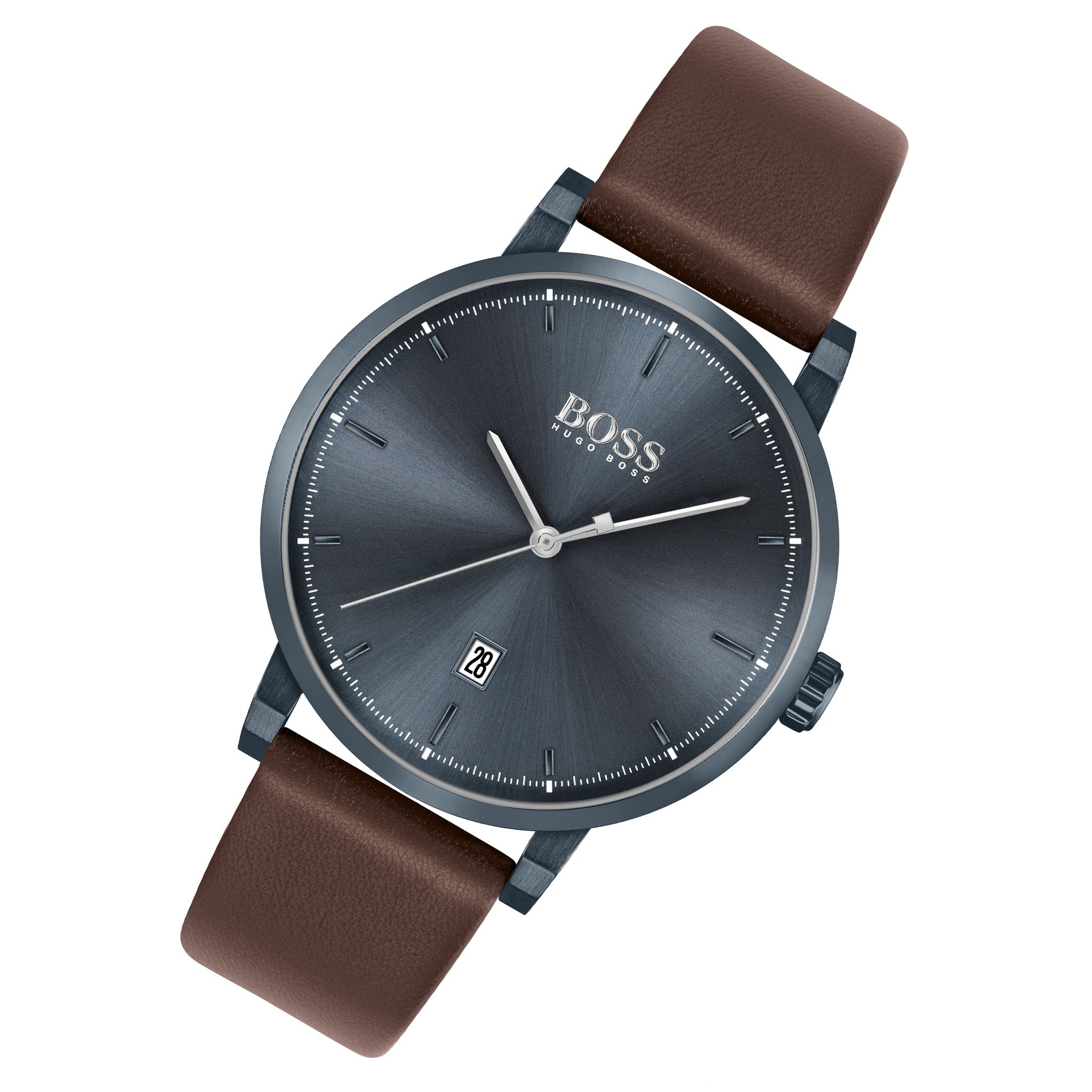 Hugo Boss Brown Leather Dark Blue Dial Men's Watch - 1513791