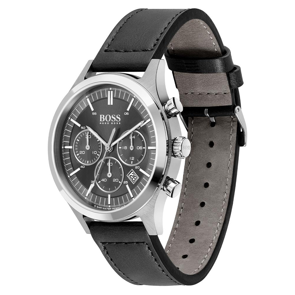 Hugo Boss Metronome Black Leather Chronograph Men's Watch - 1513799
