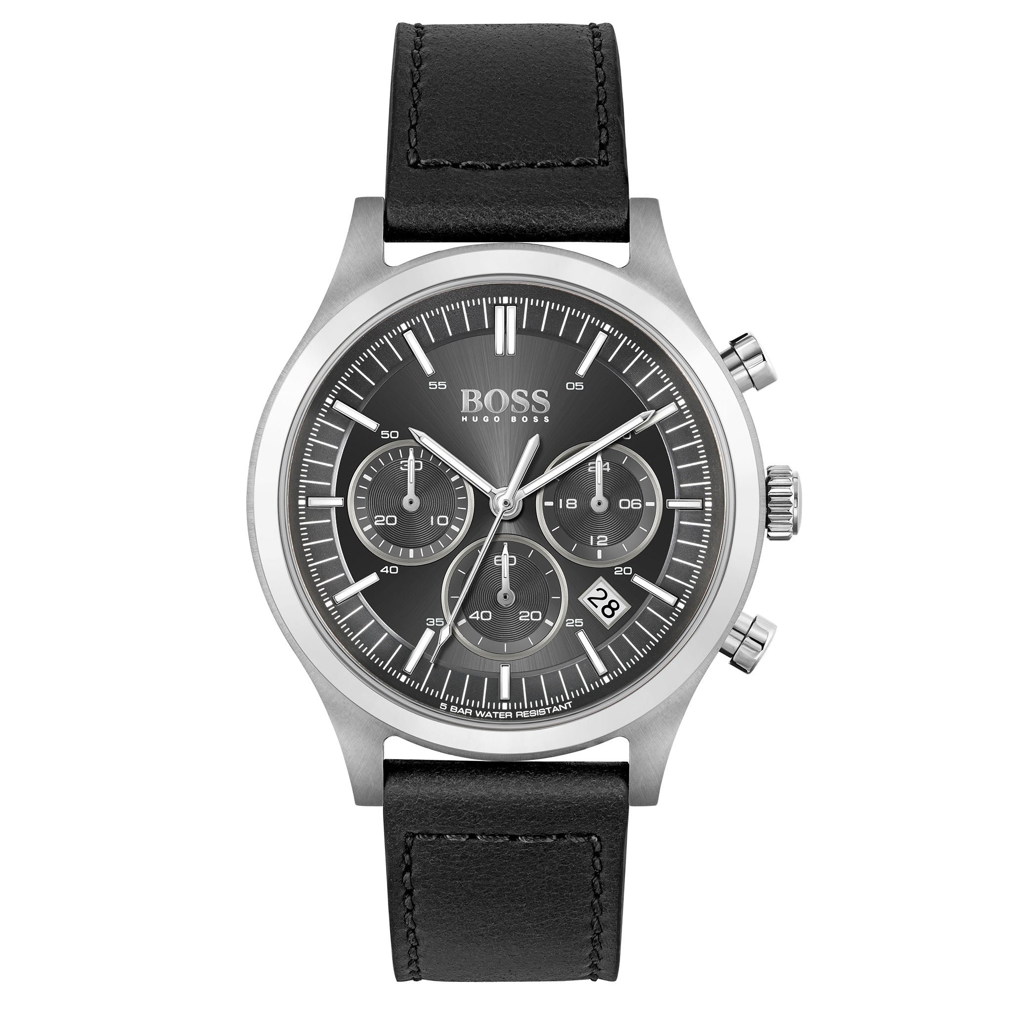 Hugo Boss Metronome Black Leather Chronograph Men's Watch - 1513799