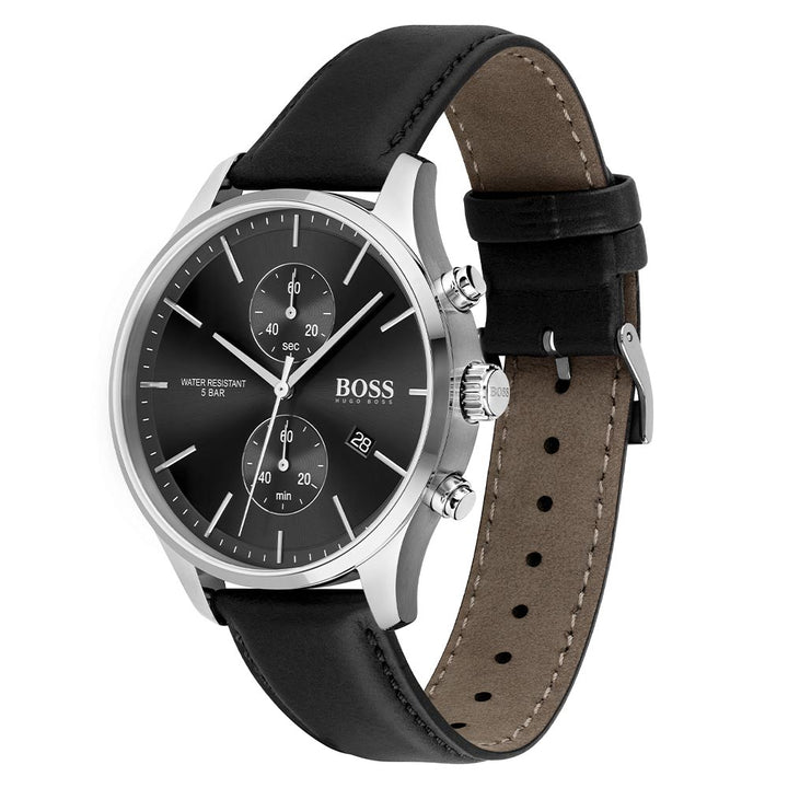 Hugo Boss Associate Black Leather Men's Chrono Watch - 1513803