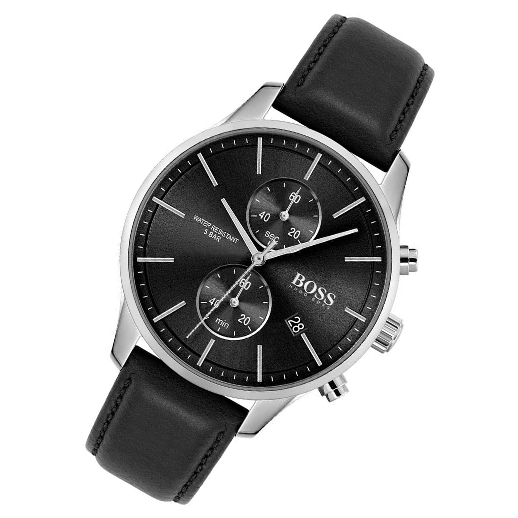 Hugo Boss Associate Black Leather Men's Chrono Watch - 1513803