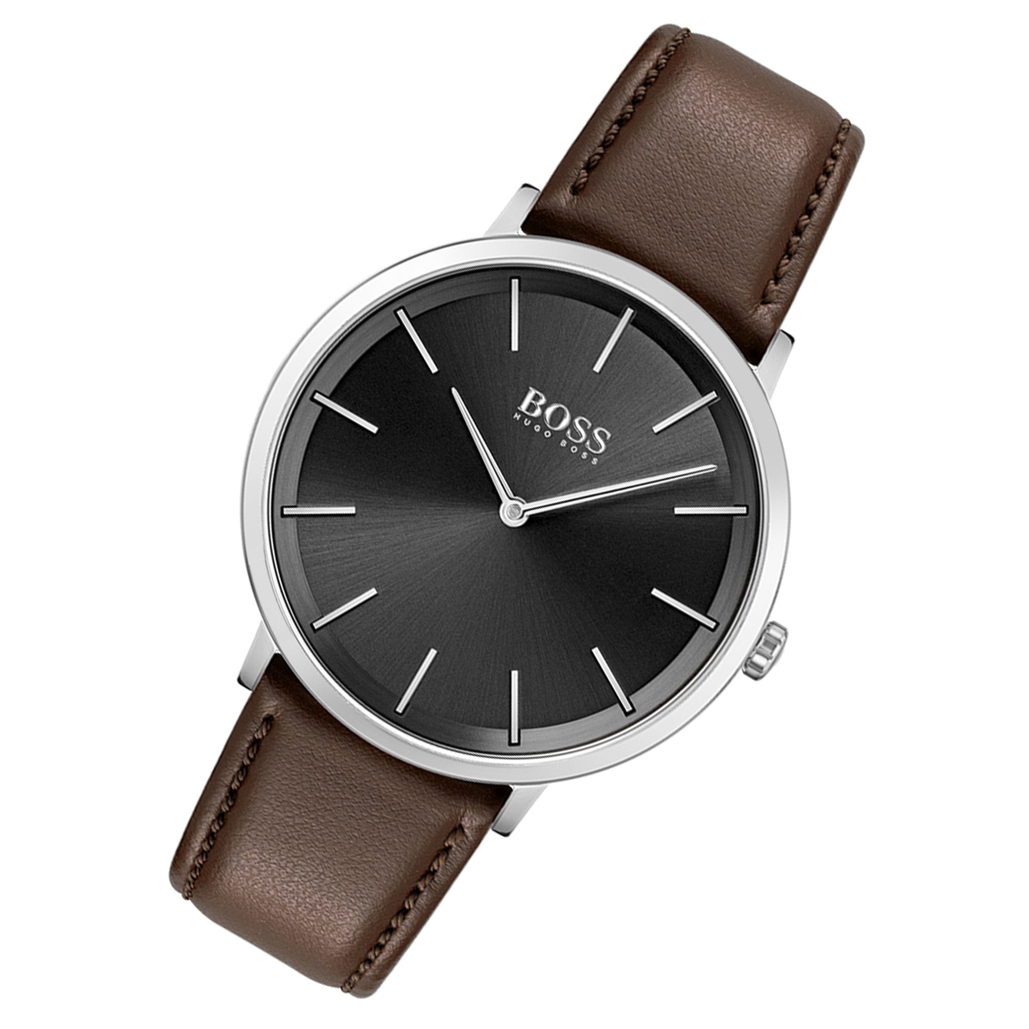Hugo Boss Classic Brown Leather Black Dial Men's Watch - 1513829