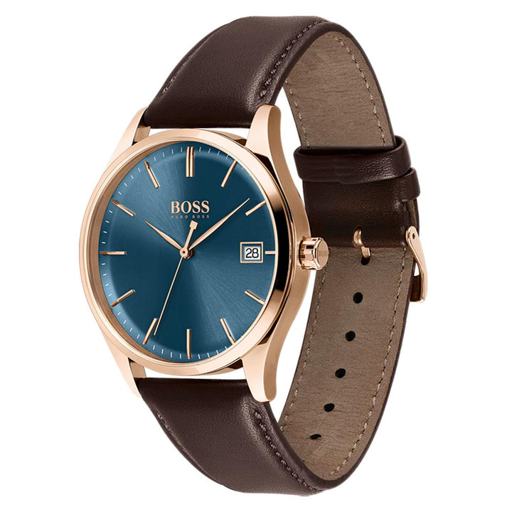 Hugo Boss Classic Brown Leather Blue Dial Men's Watch - 1513832