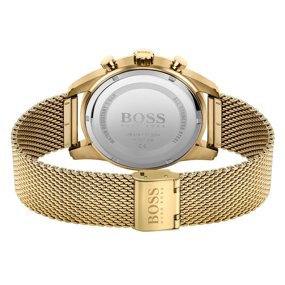 Hugo Boss Gold Steel Mesh Black Dial Chronograph Men's Watch - 1513838