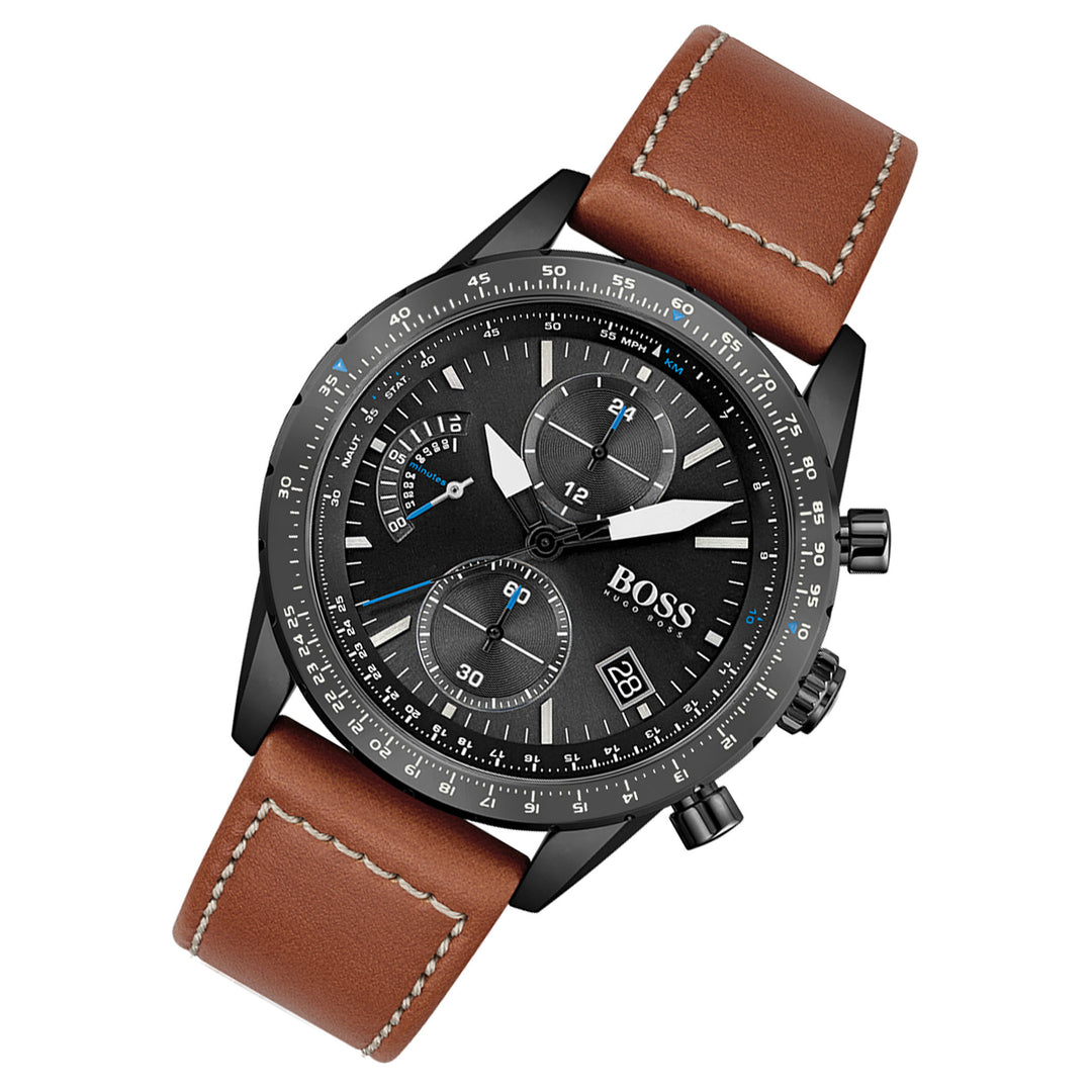 Hugo Boss Pilot Edition Chrono Brown Leather Men's Watch - 1513851