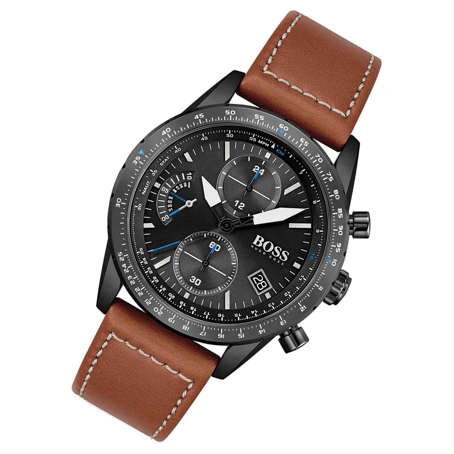 Hugo Boss Pilot Edition Chrono Brown Leather Men\'s Watch - 1513851 – The  Watch Factory Australia