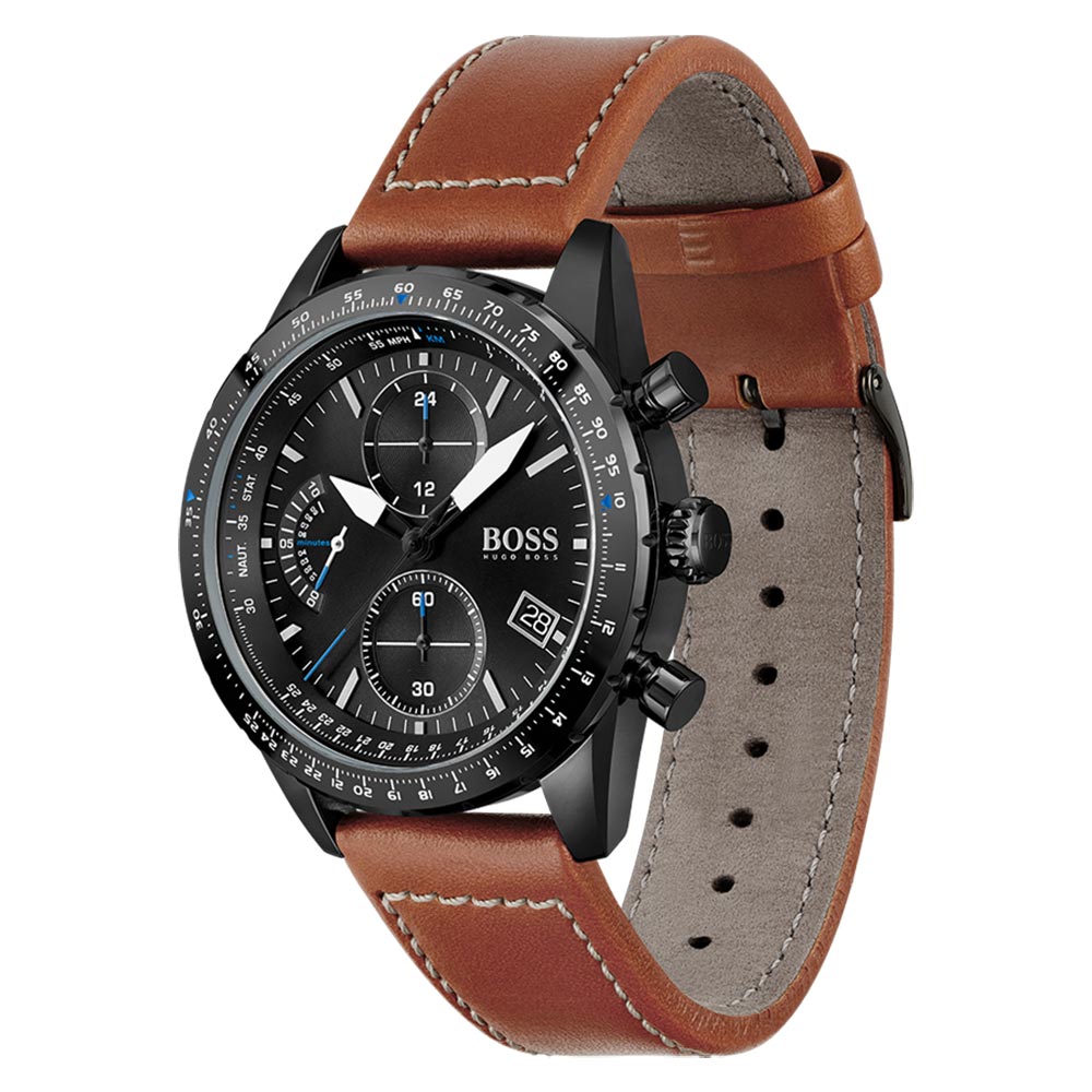 Hugo Boss Pilot Edition Chrono Brown Leather Men's Watch - 1513851