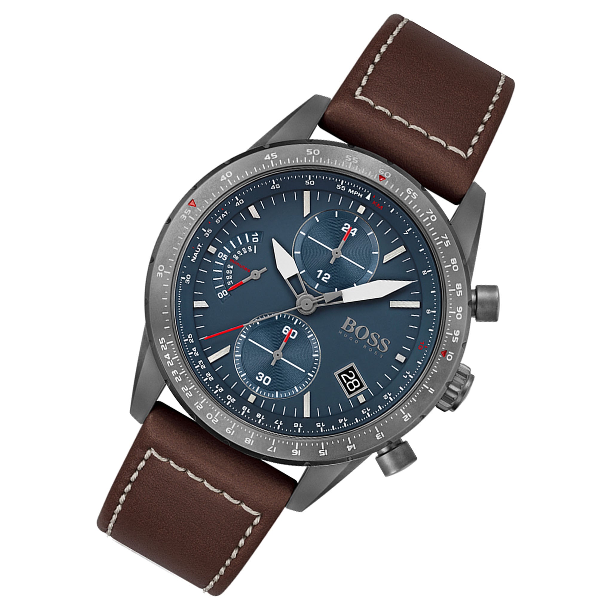 Hugo Boss Pilot Edition Chrono Brown Leather Men's Watch - 1513852