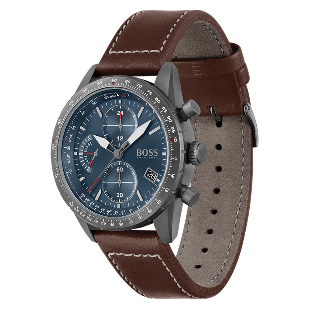Hugo Boss Pilot Edition Chrono Brown Leather Men's Watch - 1513852