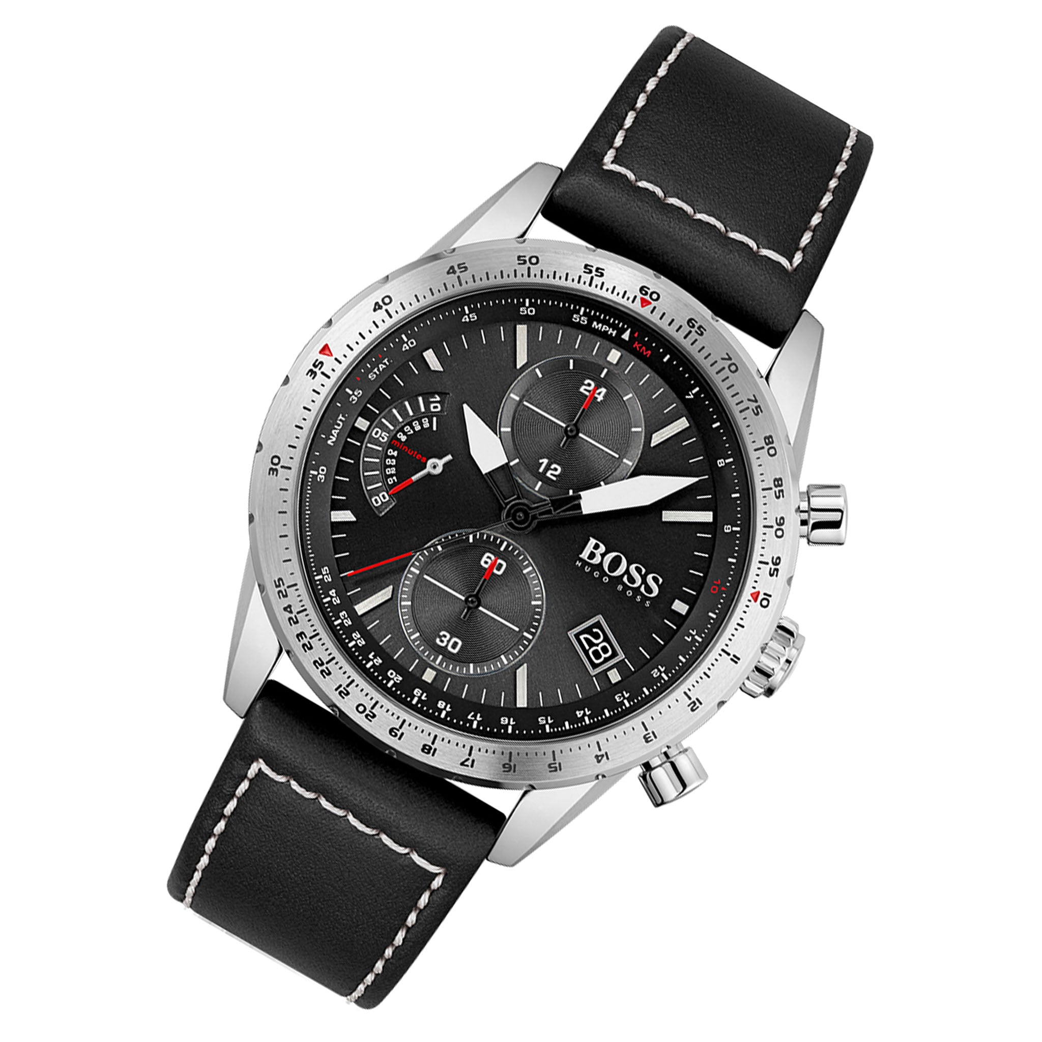 Hugo Boss Pilot Edition Chrono Black Leather Men's Watch - 1513853