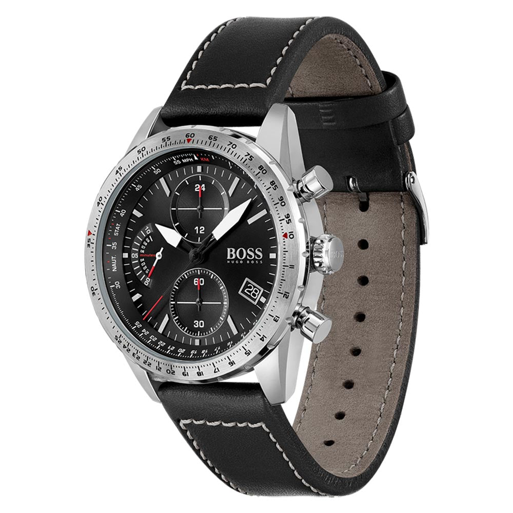 Hugo Boss Pilot Edition Chrono Black Leather Men's Watch - 1513853