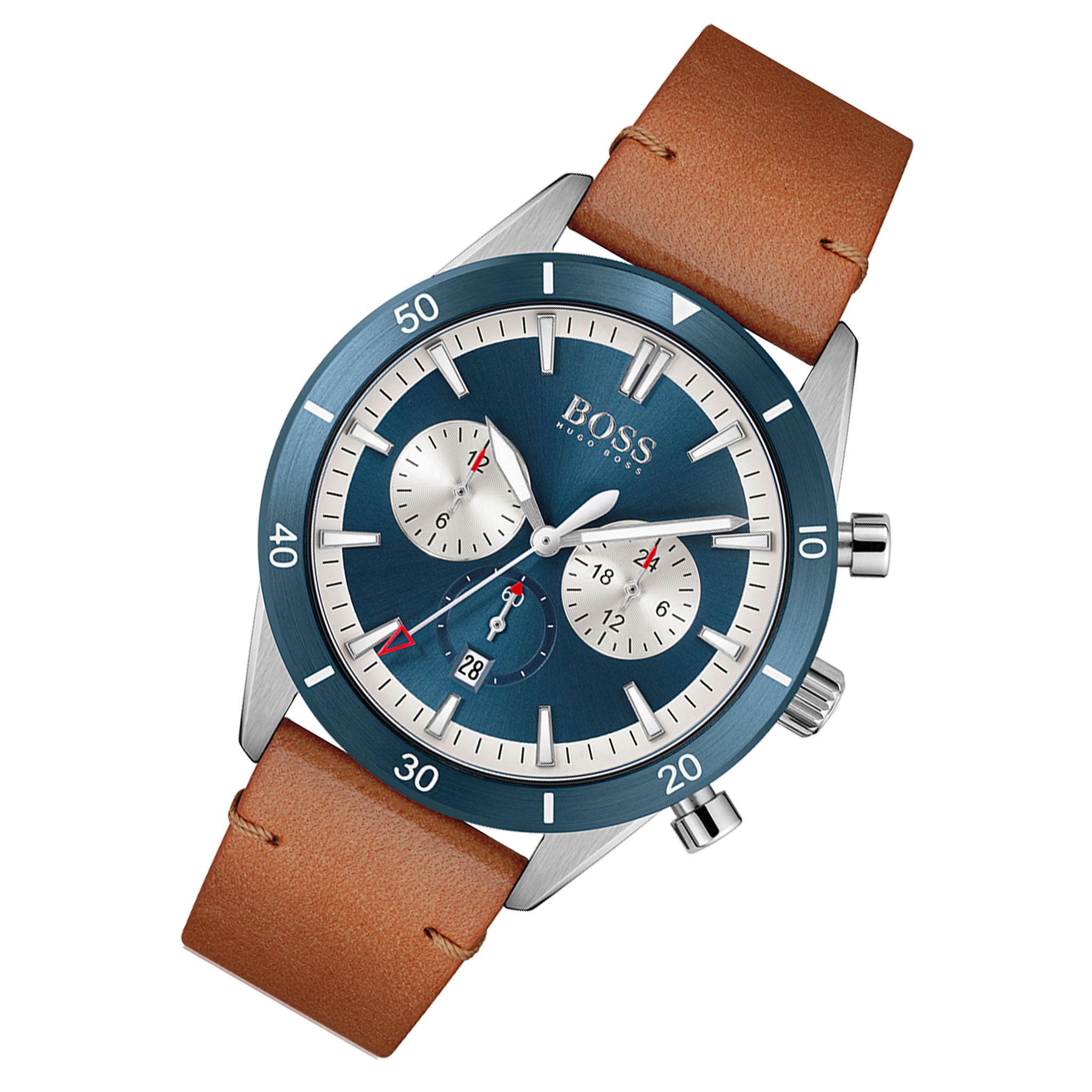 Hugo Boss Brown Leather Blue Dial Men's Chronograph Watch - 1513860