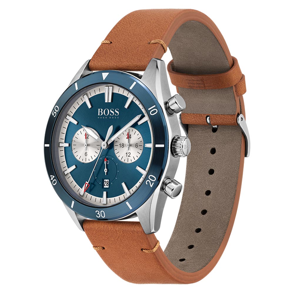 Hugo Boss Brown Leather Blue Dial Men's Chronograph Watch - 1513860
