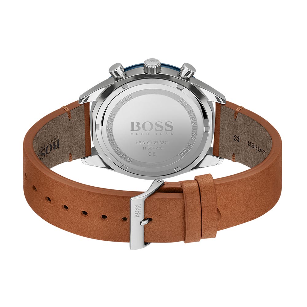 Hugo Boss Brown Leather Blue Dial Men's Chronograph Watch - 1513860