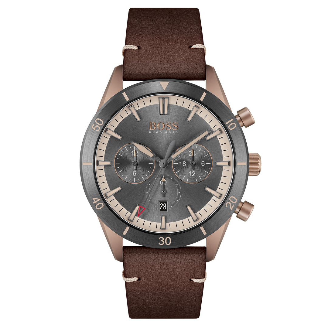 Hugo Boss Santiago Dark Brown Leather  Chronograph Men's Watch - 1513861