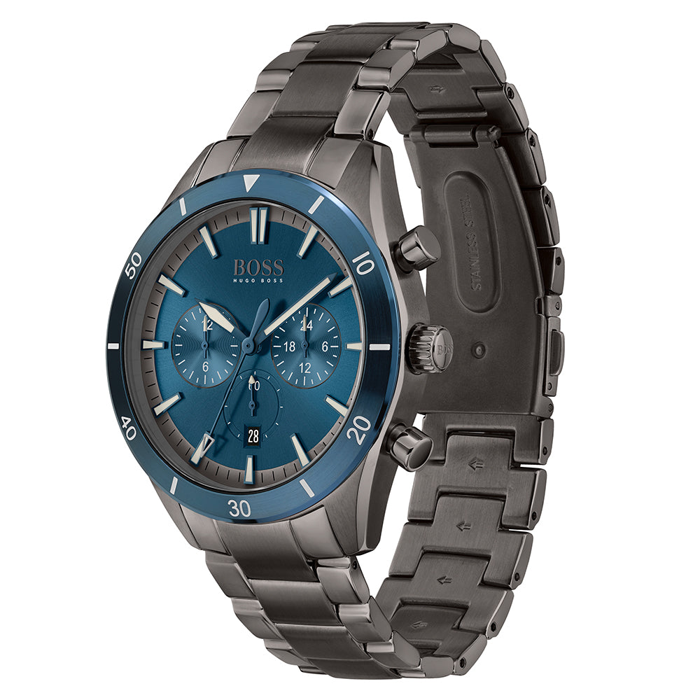 Hugo Boss Grey Steel Blue Dial Men's Chronograph Watch - 1513863