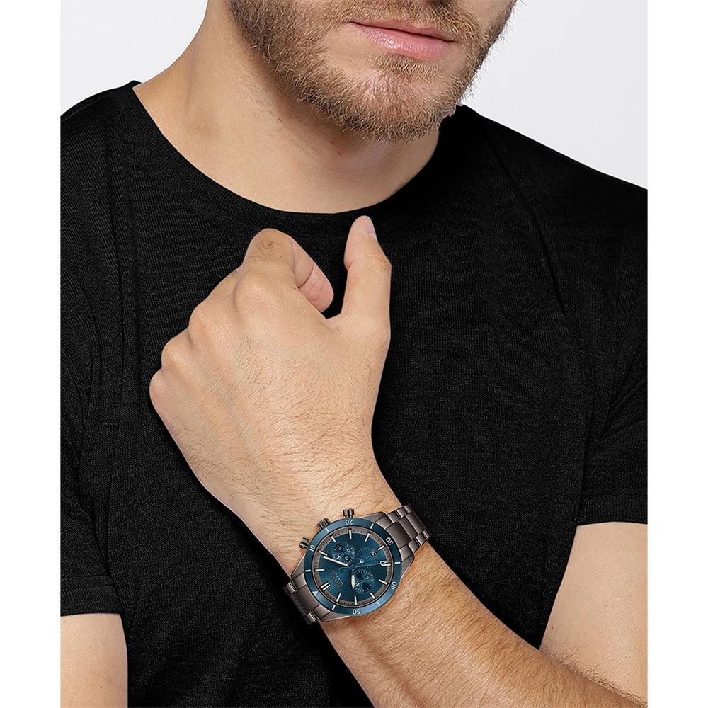 Hugo Boss Grey Steel Blue Dial Men's Chronograph Watch - 1513863