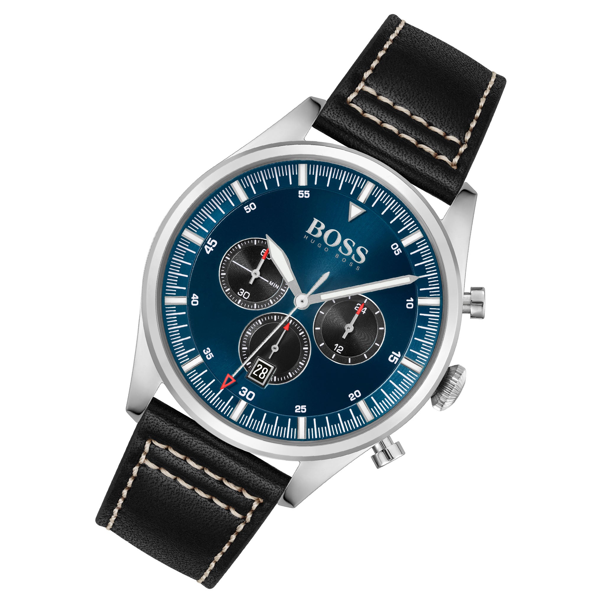 Hugo Boss Black Leather Blue Dial Chronograph Men's Watch - 1513866
