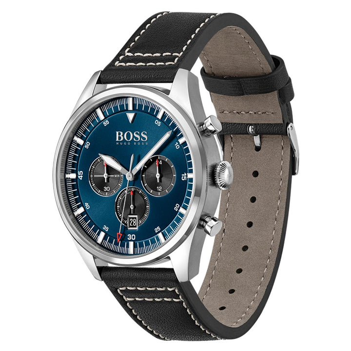 Hugo Boss Black Leather Blue Dial Chronograph Men's Watch - 1513866