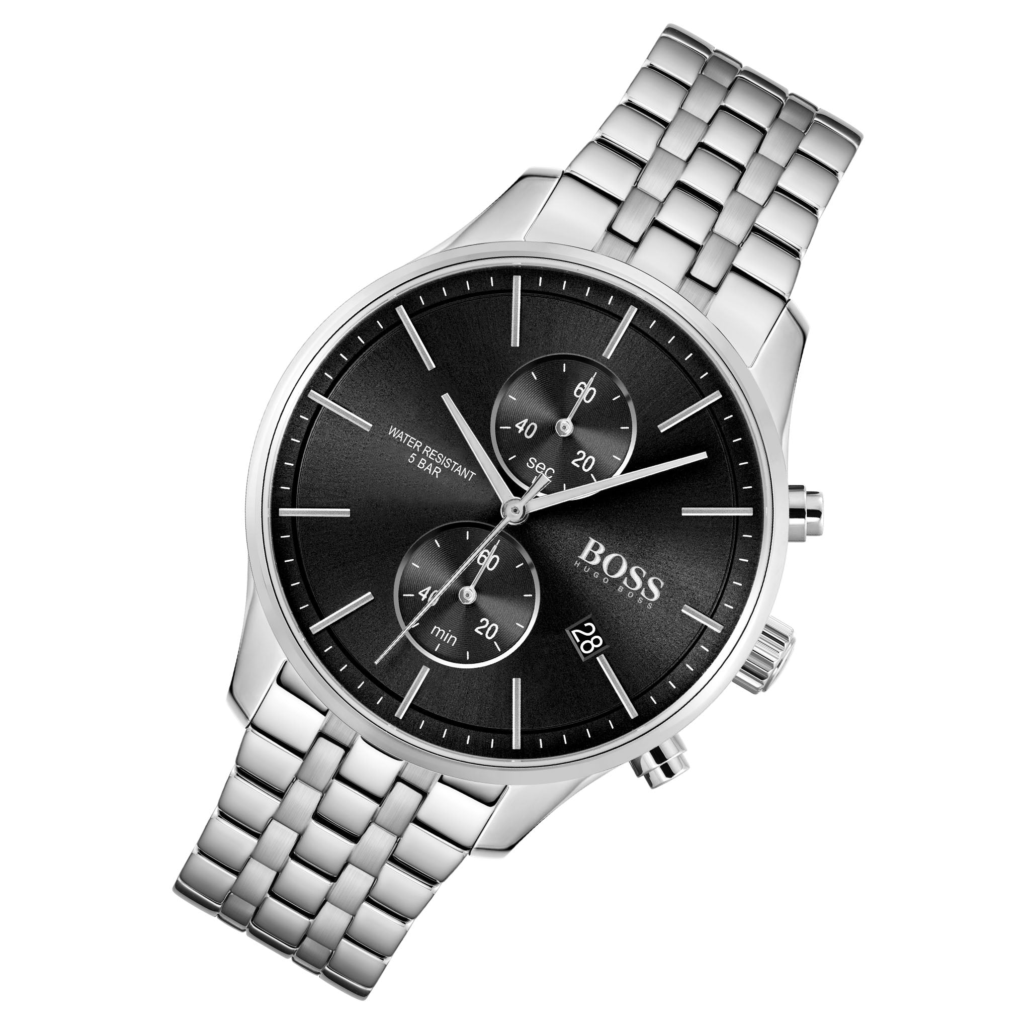 Hugo Boss Silver Steel Black Dial Chronograph Men's Watch - 1513869