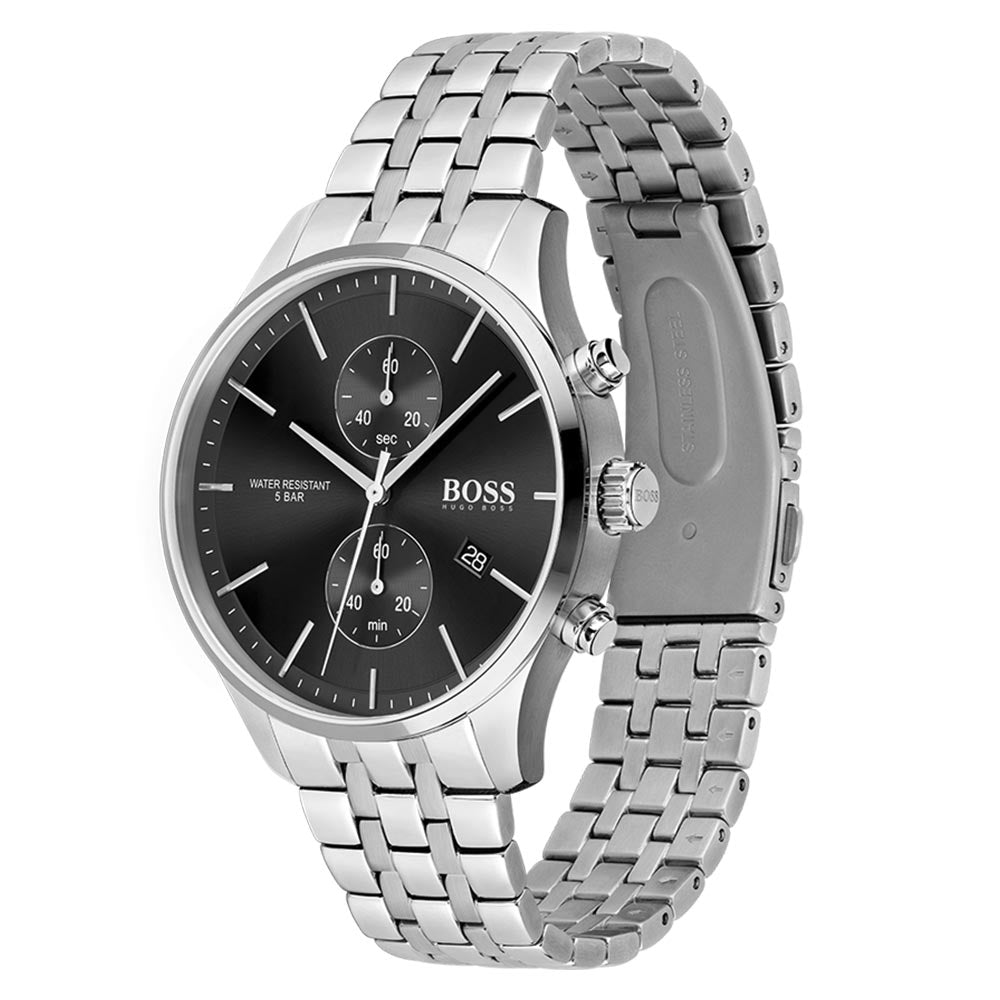 Hugo Boss Silver Steel Black Dial Chronograph Men's Watch - 1513869