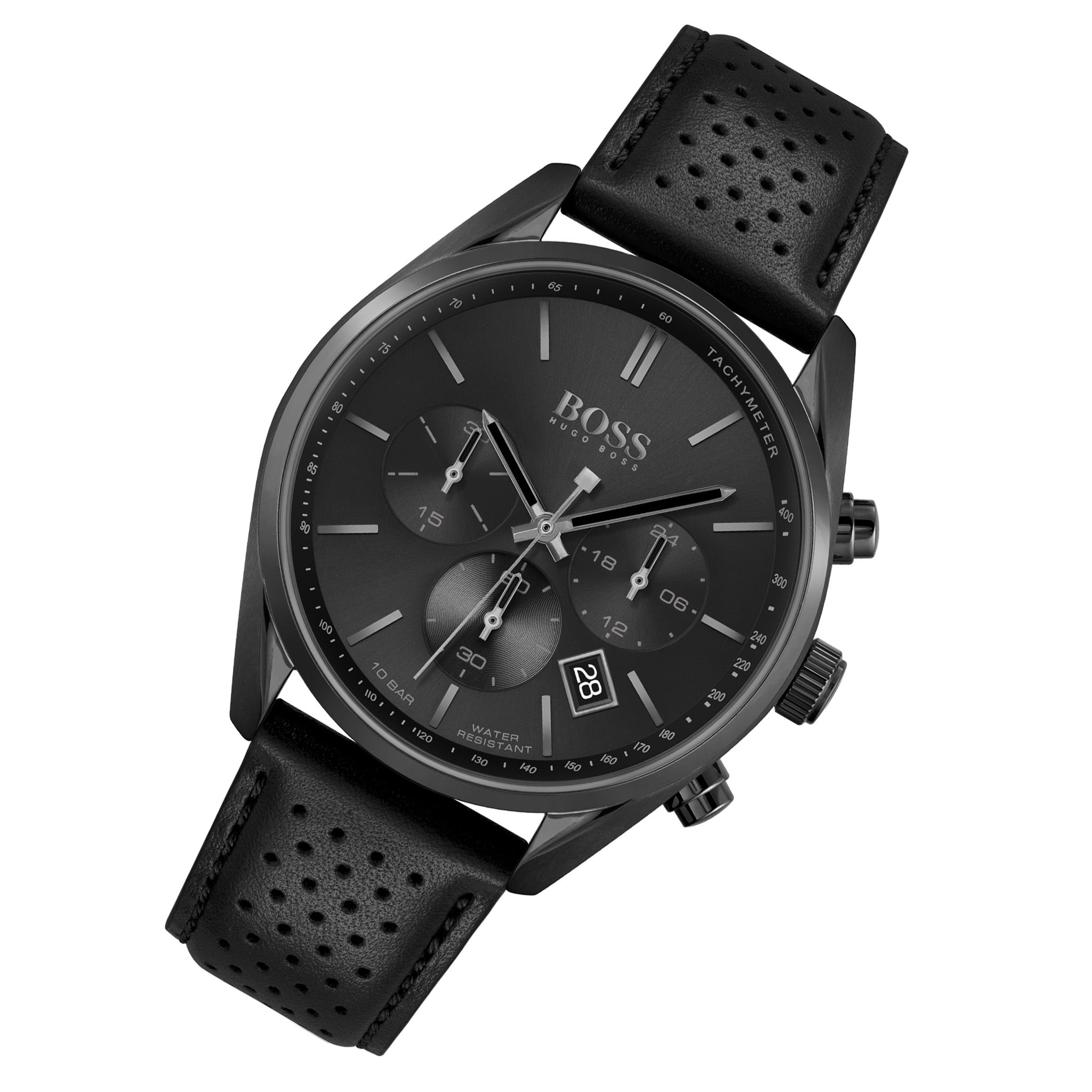 Hugo boss black shop leather chronograph watch