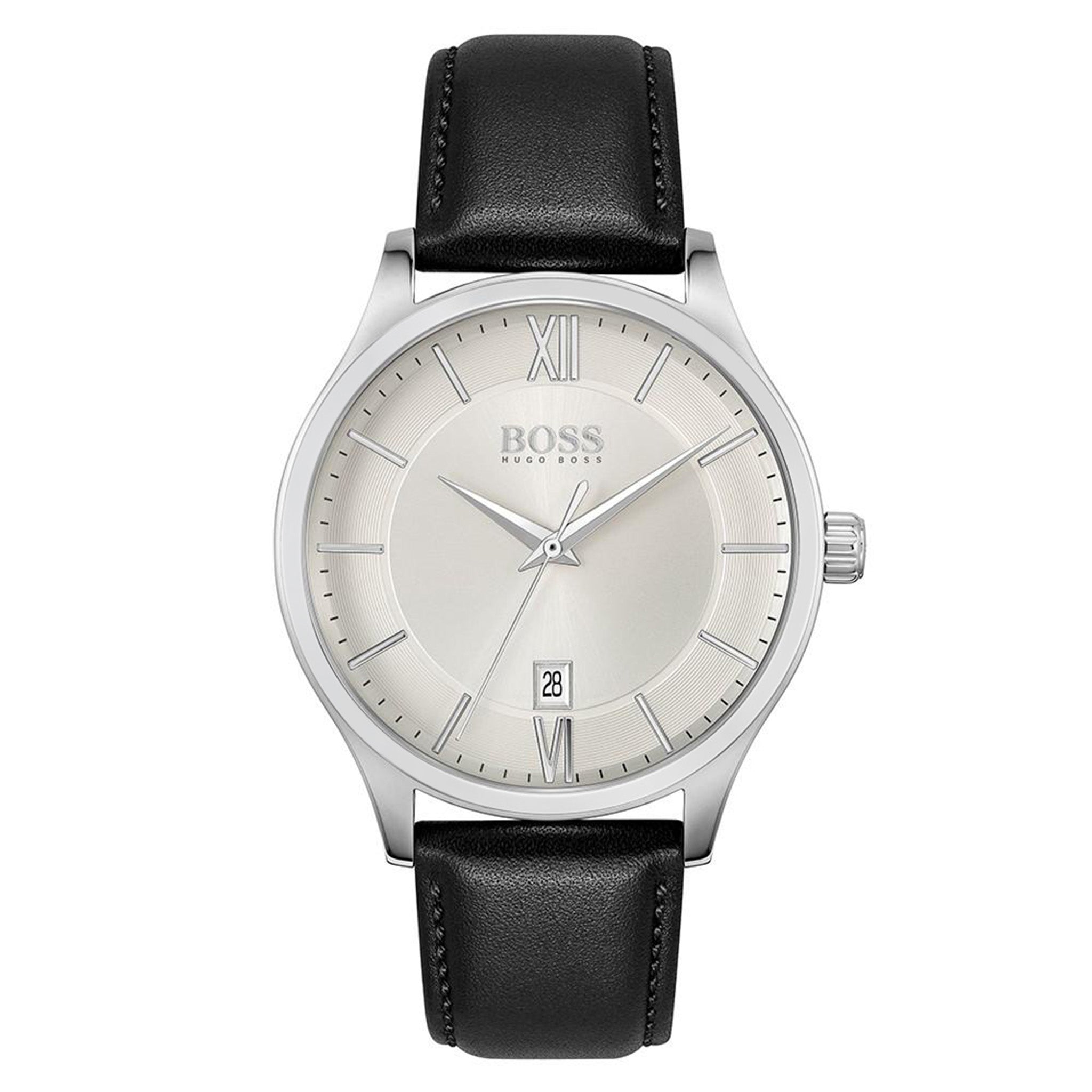 Hugo Boss Black Leather Silver Dial Men's Watch - 1513893