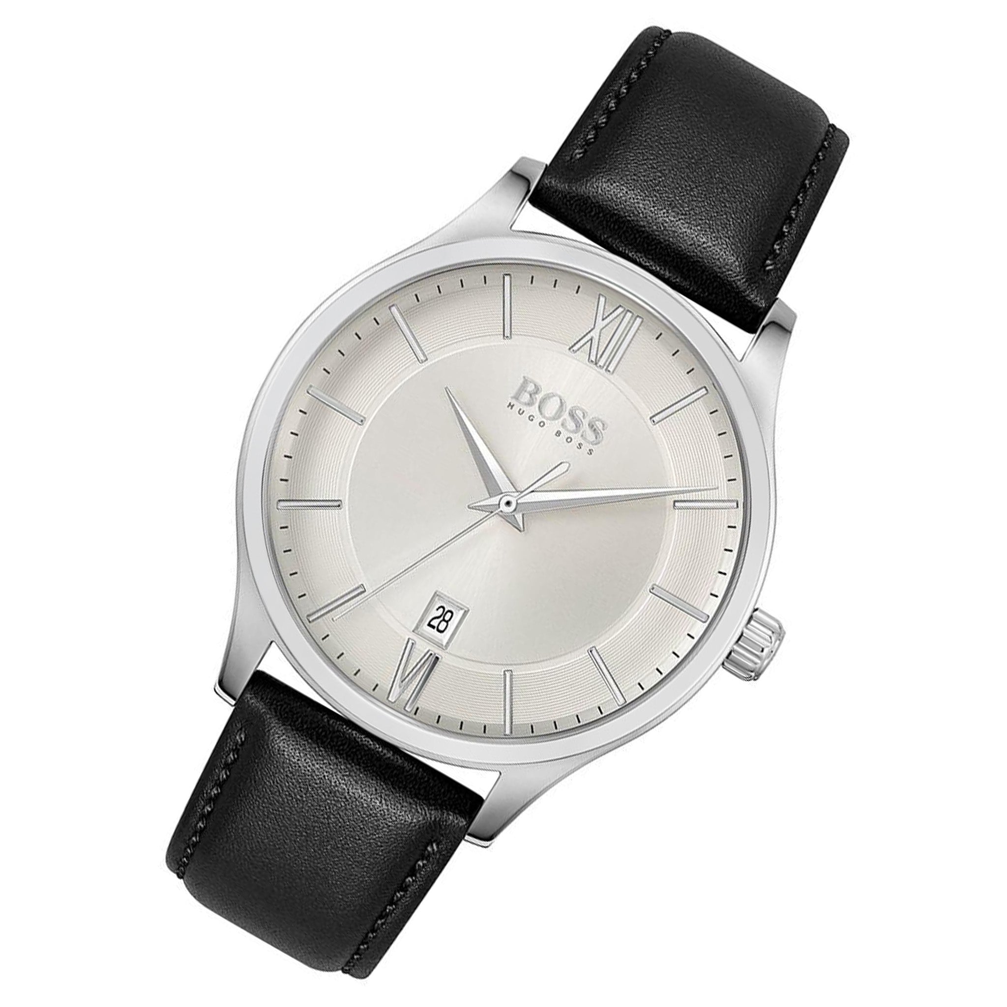 Hugo Boss Black Leather Silver Dial Men's Watch - 1513893