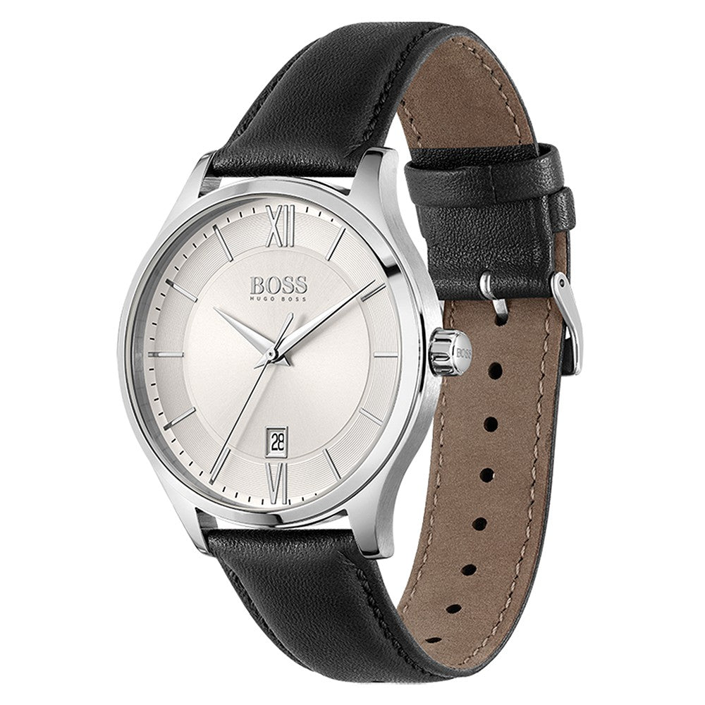 Hugo Boss Black Leather Silver Dial Men's Watch - 1513893