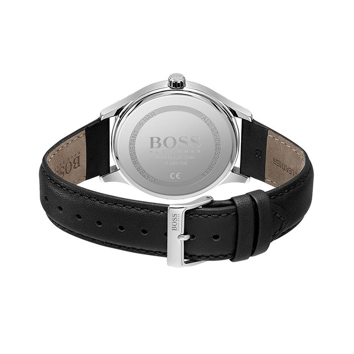 Hugo Boss Black Leather Silver Dial Men's Watch - 1513893