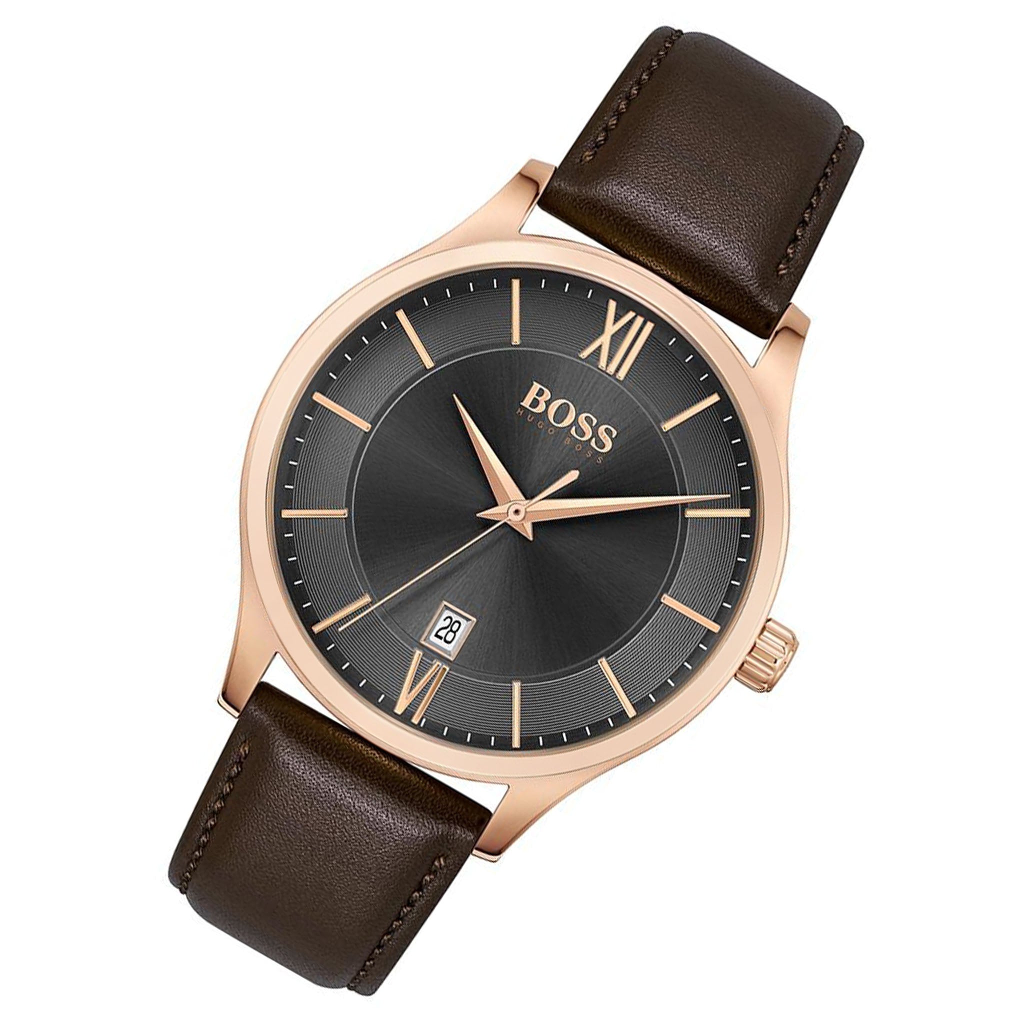 Hugo Boss Brown Leather Grey Dial Men's Watch - 1513894