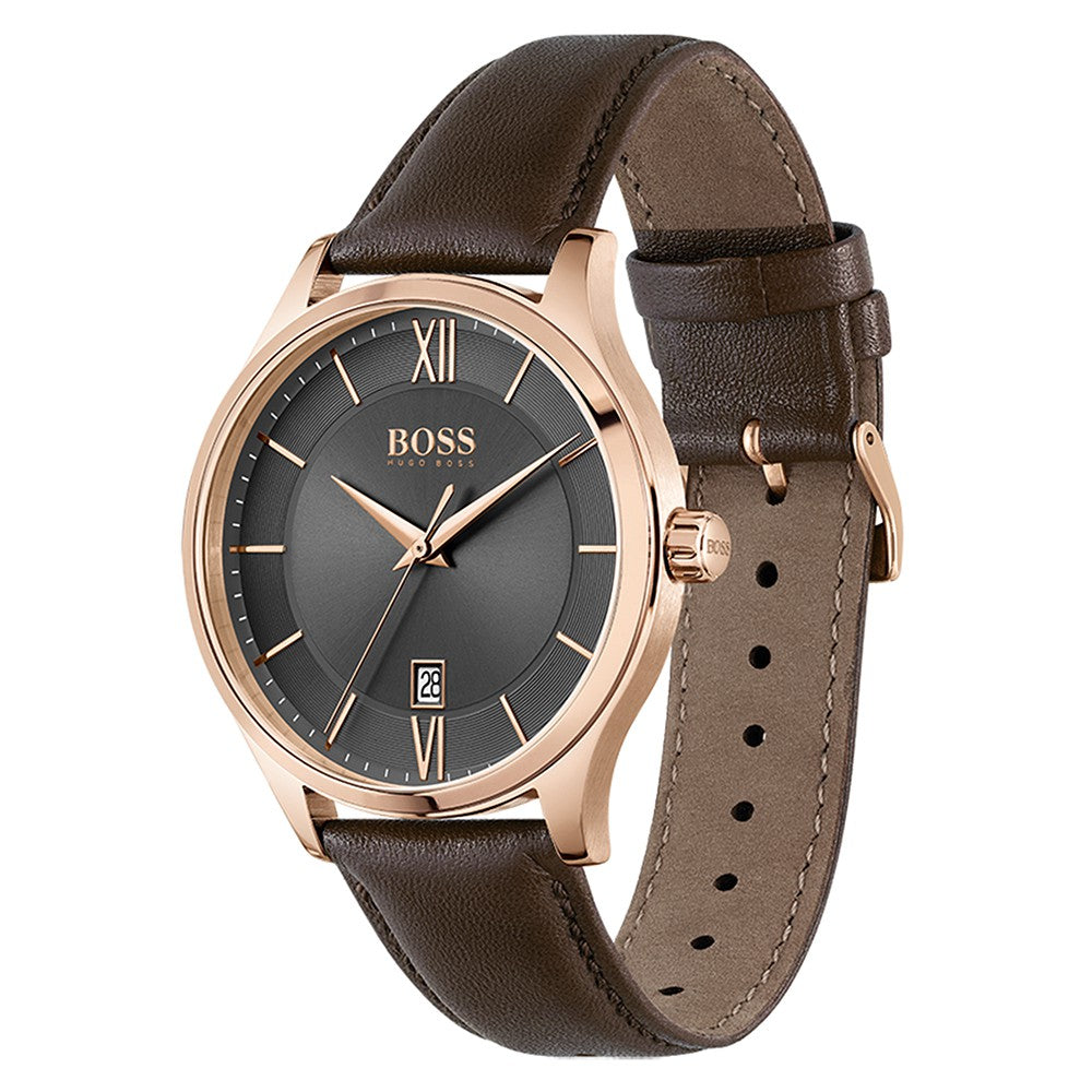 Hugo Boss Brown Leather Grey Dial Men's Watch - 1513894