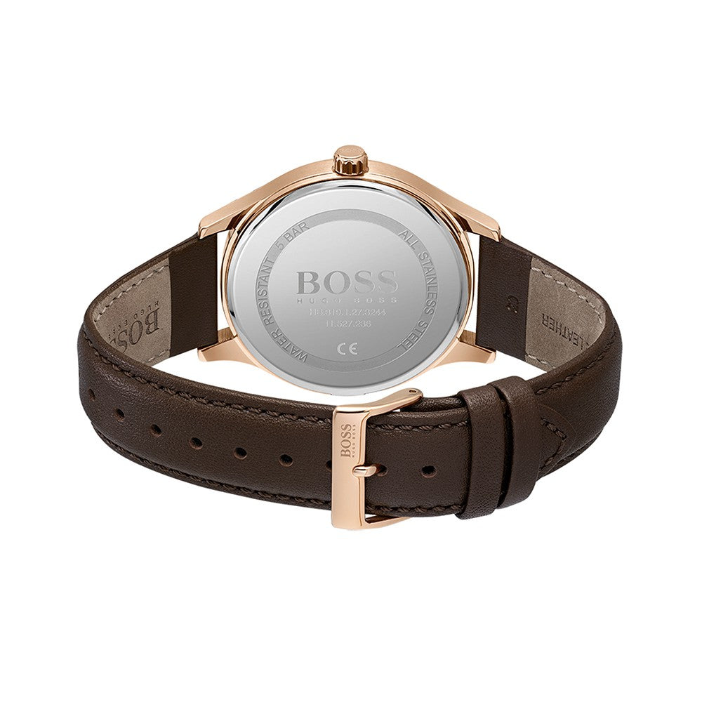 Hugo Boss Brown Leather Grey Dial Men's Watch - 1513894