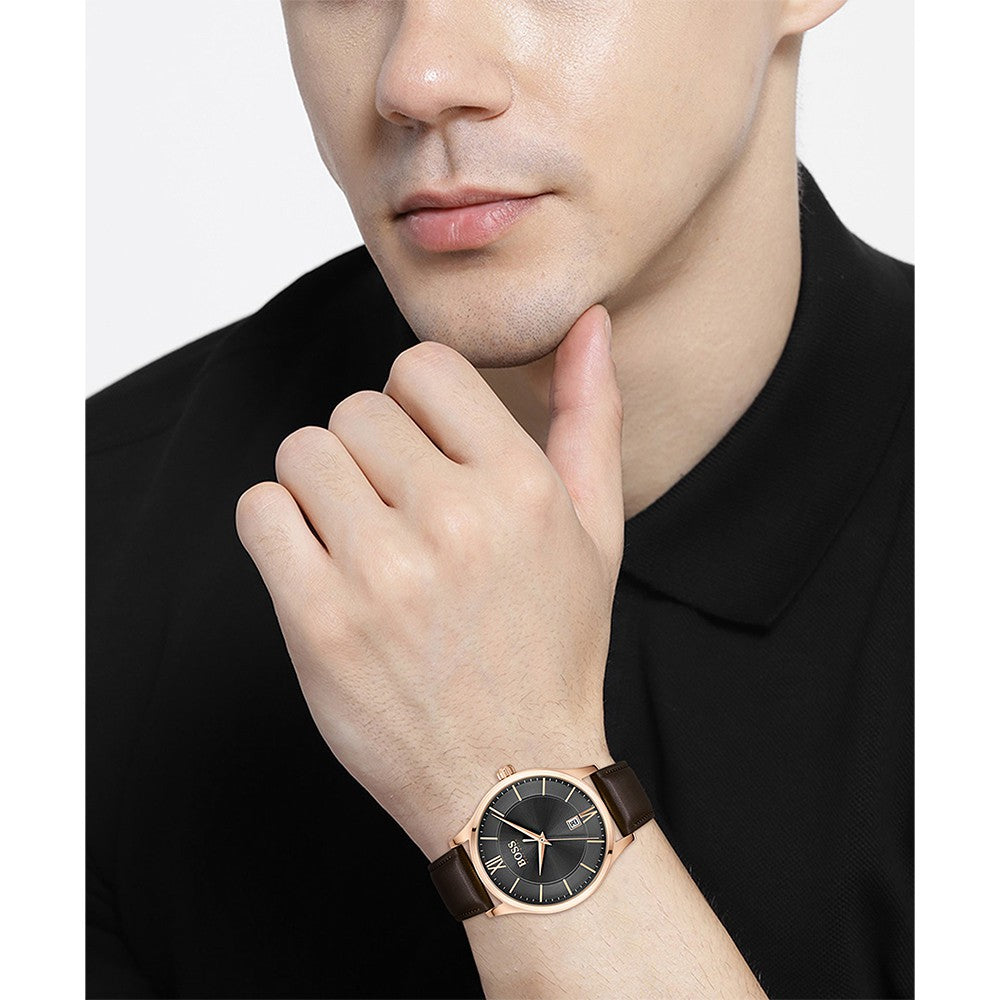 Hugo Boss Brown Leather Grey Dial Men's Watch - 1513894