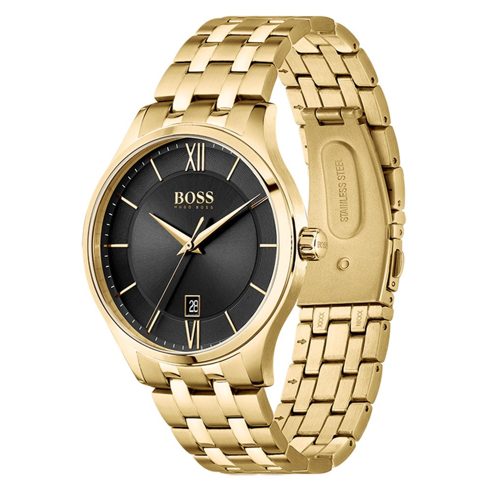 Hugo Boss Gold Steel Black Dial Men's Basic Calendar Watch - 1513897