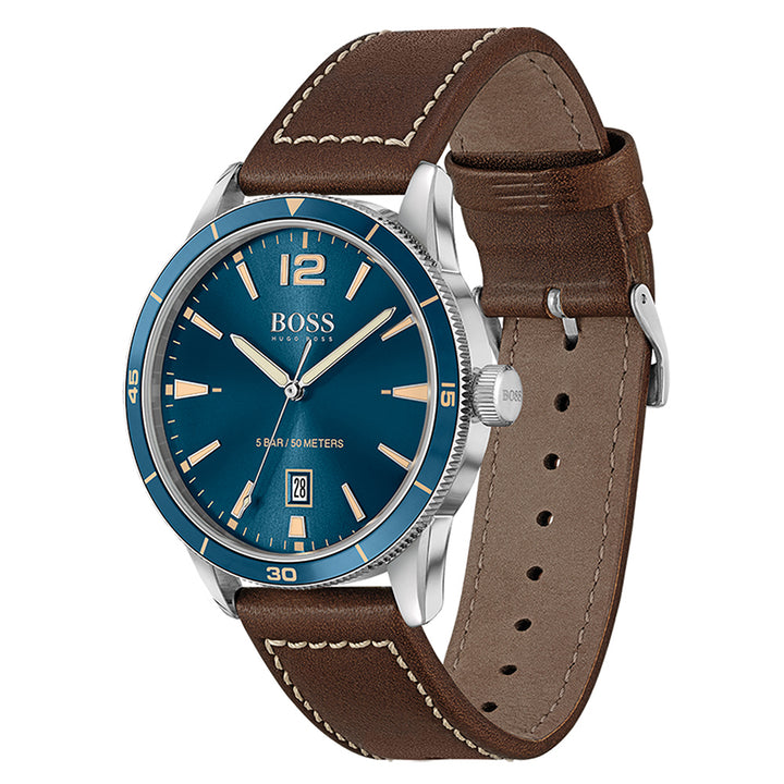 Hugo Boss Brown Leather Blue Dial Men's Watch - 1513899