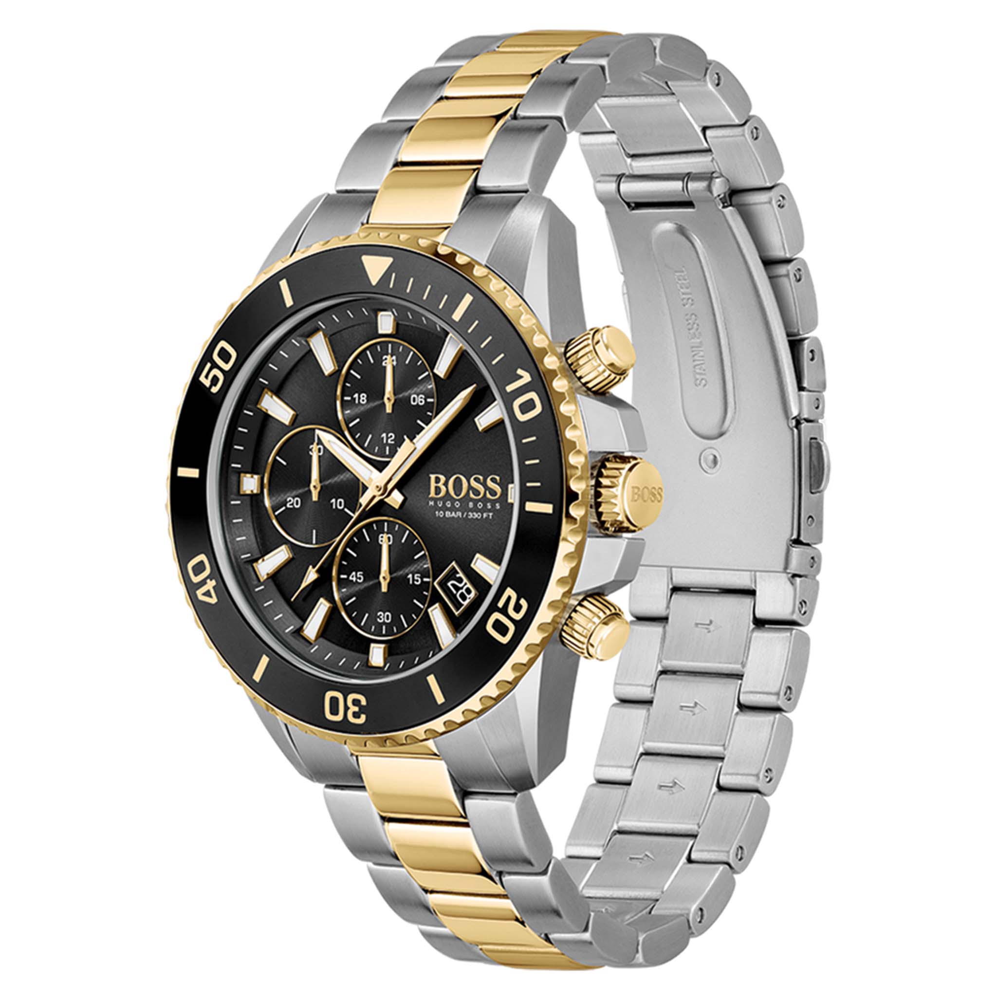 Hugo Boss Two-Tone Black Dial Steel Men's Chronograph Watch - 1513908
