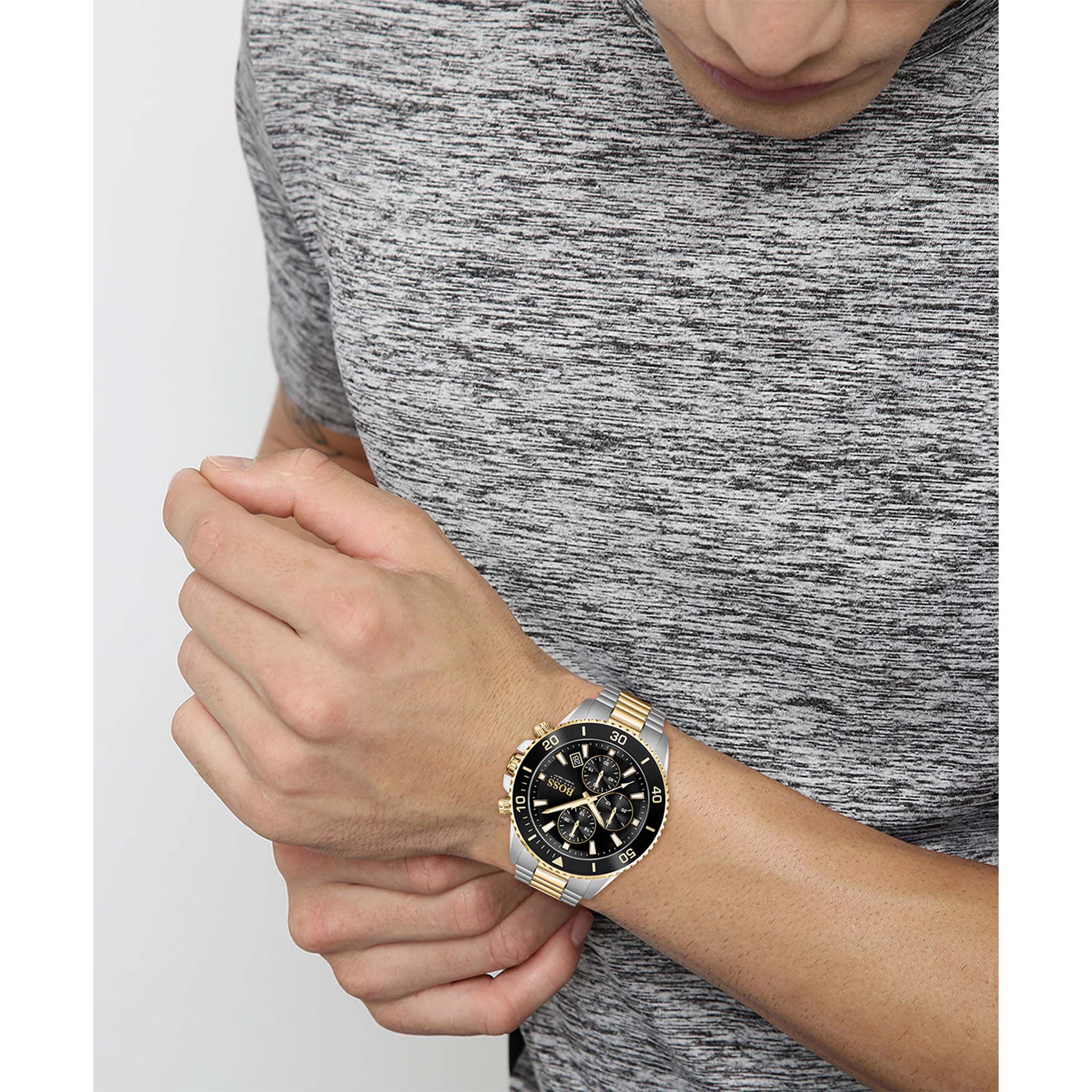 Hugo Boss Two-Tone Black Dial Steel Men's Chronograph Watch